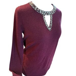 INC Wool Silk Cashmere Burgundy Red Sweater Crystal Sparkle Small new NWT